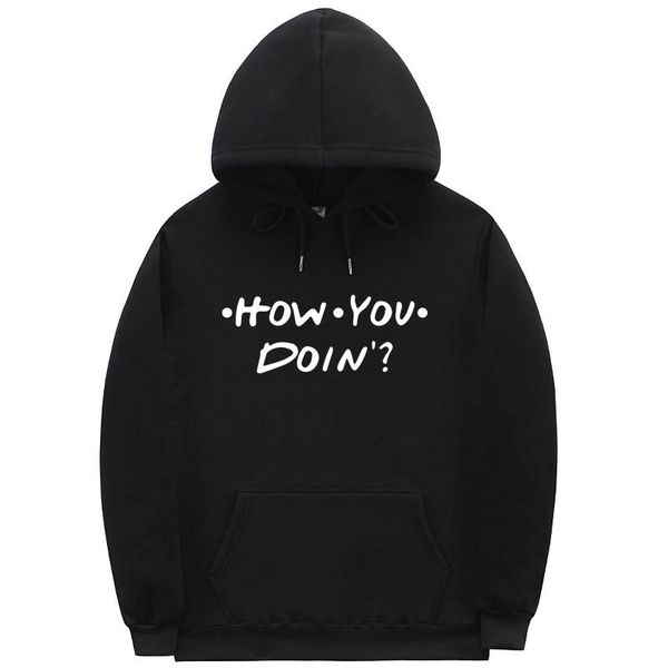 

how you doin letter print hoodies multiple colour streetwear men summer fashion sweatshirt casual male funny, Black