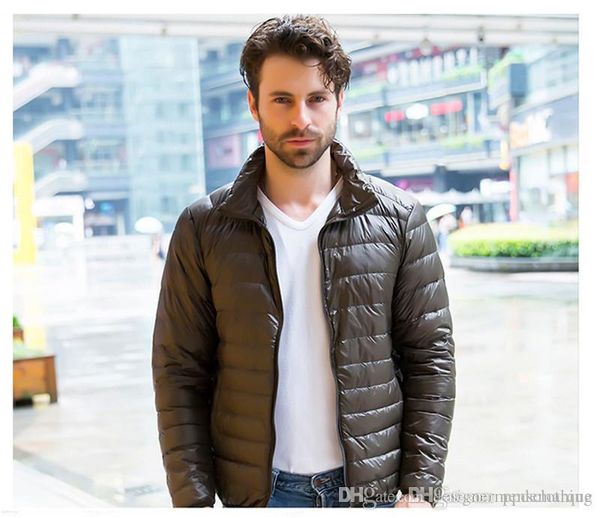 

slim winter mens coats solid color long sleeve stand collar mens doudoune casual thin male down homme outerwear, Black