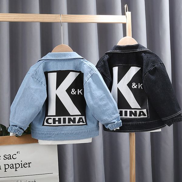 

spring and autumn baby boy casual fashion infant letter print long sleeve denim jacket with pockets children coat, Blue;gray