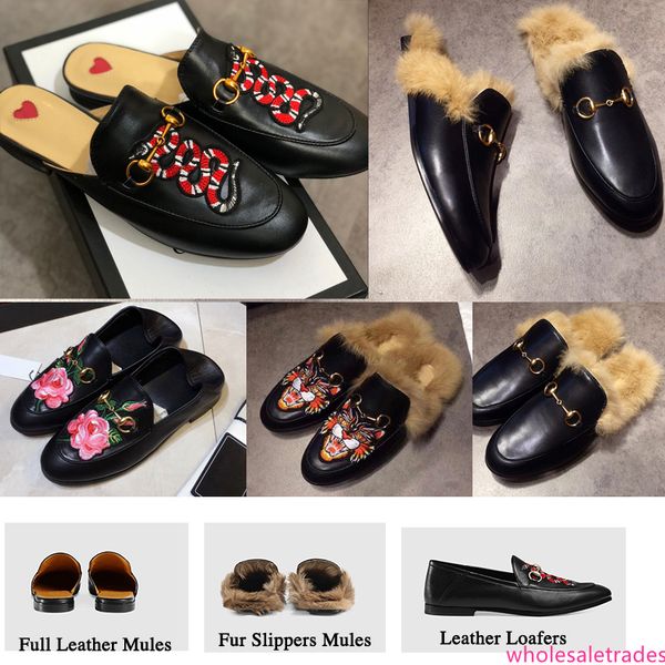 

brand luxury designer princetown fashion mules flats chain ladies casual shoes women men fur slippers genuine leather w01