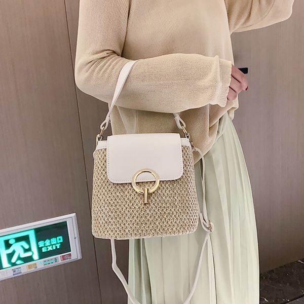 

high straw hasp women bag summer single small quality new bags fashion bag crossbody women for bucket handbag woven shoulder fustb, Red;black