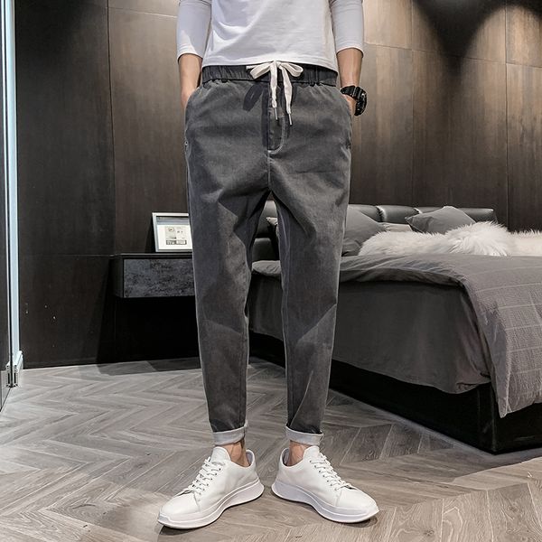 

2020 spring and summer new korean youth fashion solid color loose large size jeans fashion casual wild feet pants gray 28-36, Blue