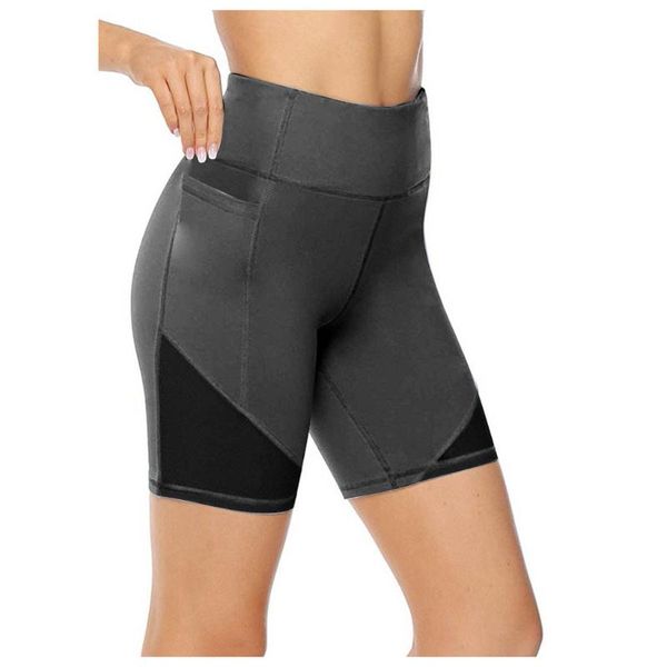 

women's yoga short pants sports leggings fitness pocket pants gym abdomen control training running yoga, White;red