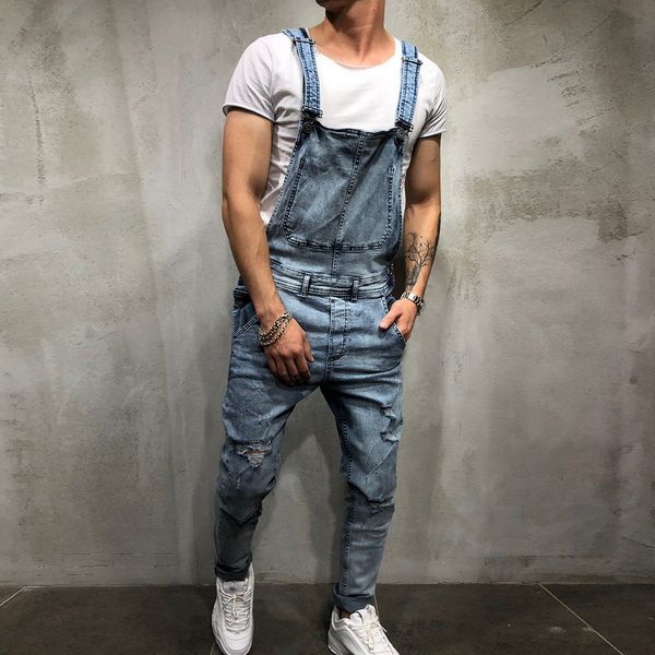 Puimentiua 2019 Modemenschen zerrissen Jeans Jumpsuits Street Destressed Hole Denim Bib Overalls für Mann Hosenträger Hosen Größe M-XXL M3GE