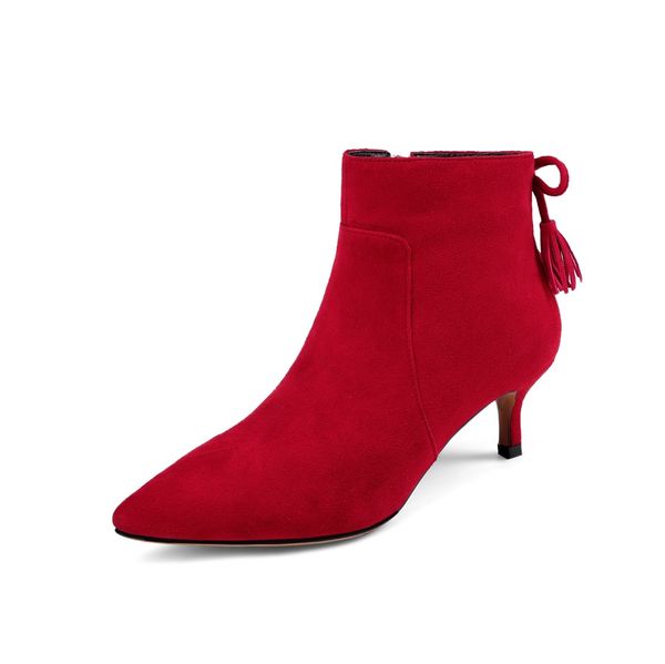 

women's ankle boots sheep suede fabric 5cm high heel pointed bow decoration autumn winter fashion handmade shoes women's booties, Black