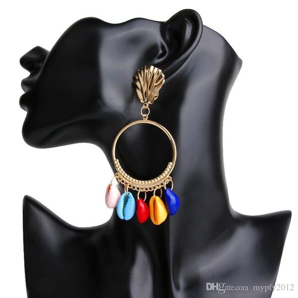 

new fashion statement earrings for women colorful shell dangle earring summer beach gold color circle tassel earring brincos lx, Silver
