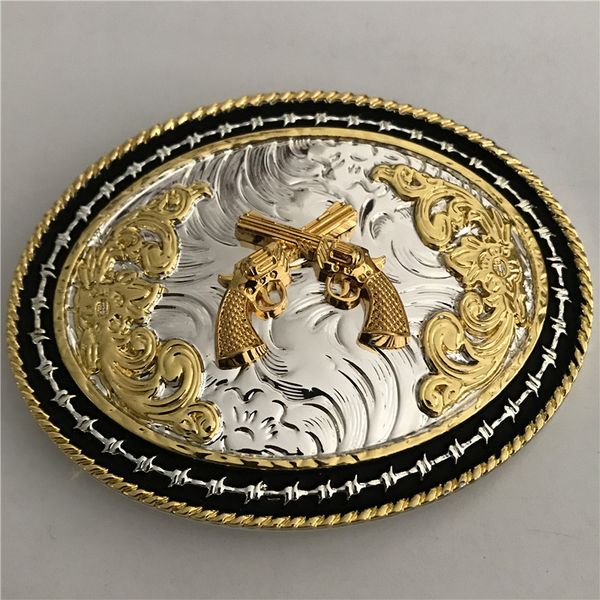 

fashion men belt buckle oval cool 3d lace gold pistol metal buckles betl jewelry accessories for 4cm wide belt, Slivery;black