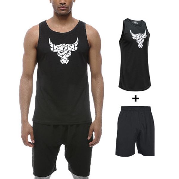 

muqgew men's sportswear bull print gym fitness wear sport sleeveless vest workout casual slim fit cotton t-shirt deporte hombre, Black;blue