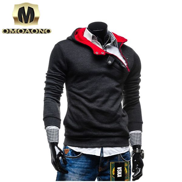 

new autumn winter warm men hoodies villus casual fashion coat askew button hooded men hoodies, Black