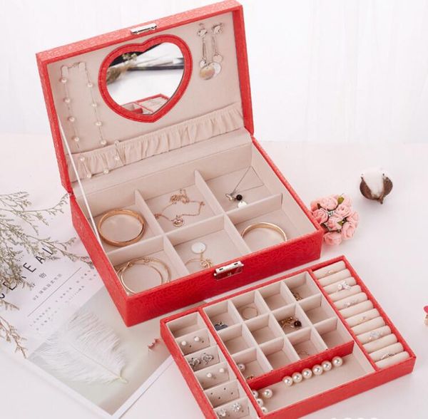 

stackable velvet jewelry trays double layer pu leather jewellery box storage case display for earring necklace bracelet ring organizer boxes, Black;white