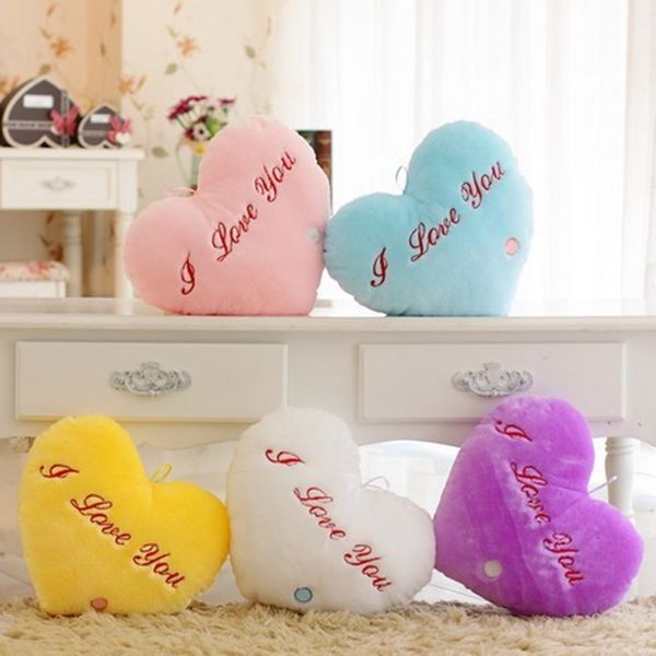 

love heart shape cushion colorful led plush toys/light-emitting pillow/baby toys for children kids gift