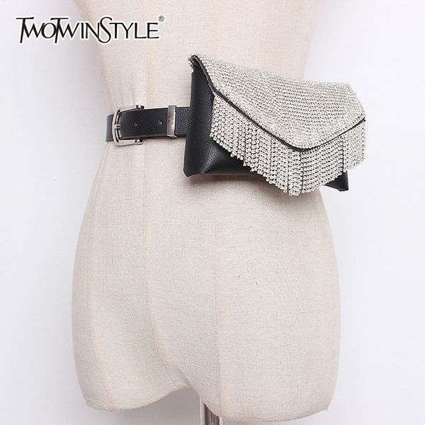 

twotwinstyle women's belt for dresses patchwork fur diamond small pocket pu leather belt female accessories fashion tide 2018, Black;brown