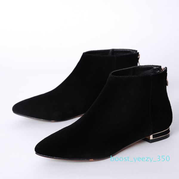 

women genuine suede leather pointed toe flats autumn ankle brand designer leisure comfortable short booties shoes women b35, Black