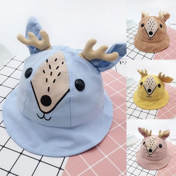 

summer children sun hats toddler cap cute cartoon deerlet baby cap girl boys sun hat with ear for spring newborn bucket, Yellow