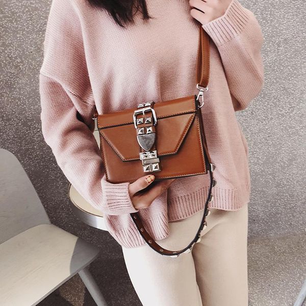 

#h30 vintage scrub leather rivet crossbody bag for women 2020 pu leather shoulder bags ladies small handbags mini tote
