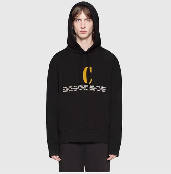 

18ss fashion europe italy city london new york tokyo letter collaboration colorfull hoodie skateboard hooded sweatshirt men women street, Black