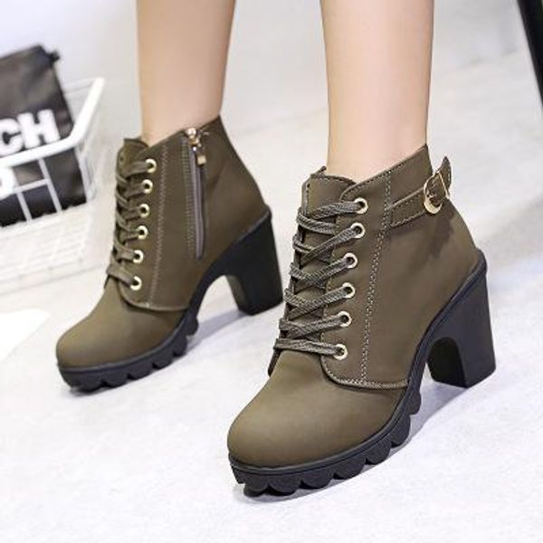 

women shoes2019 womens shoes short boots womens martin boots womens boots belt buckle thick with shoes women, Black