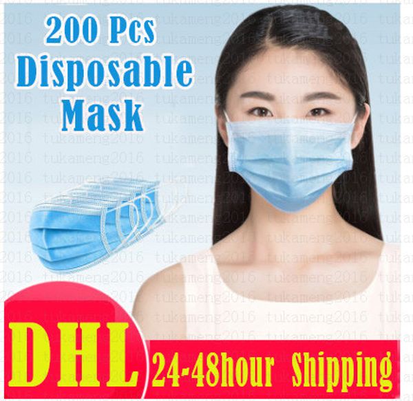 

dhl 200 pcs dust-proof masks with elastic earrings 3 layers disposable anti dust virus mouth protective face masks dhl ship