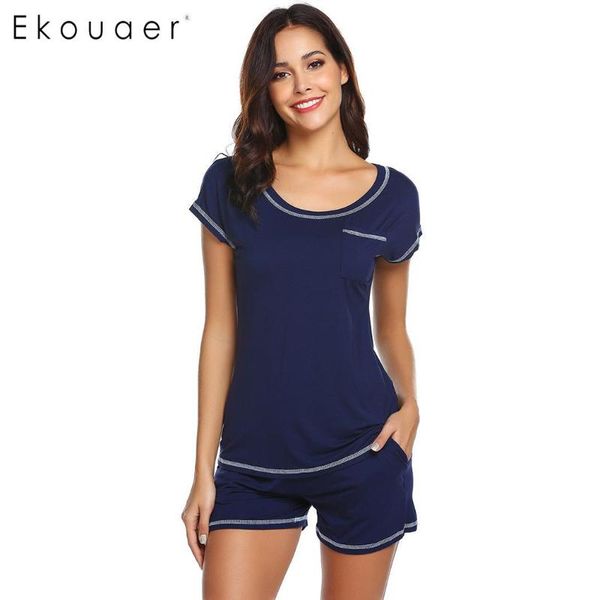 

ekouaer women pajamas sets casual o-neck short sleeve loose pijama set ladies cozy nightwear sleepwear suits home clothes, Black;red