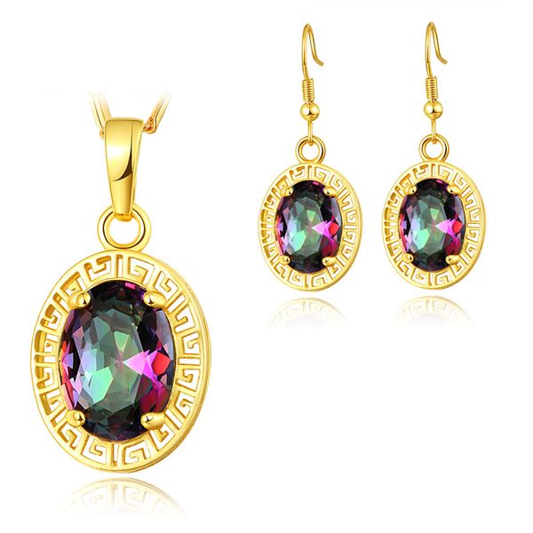 

crystal jewelry set women's jewelry 18k gold plated cubic zirconia necklace earrings set, Silver
