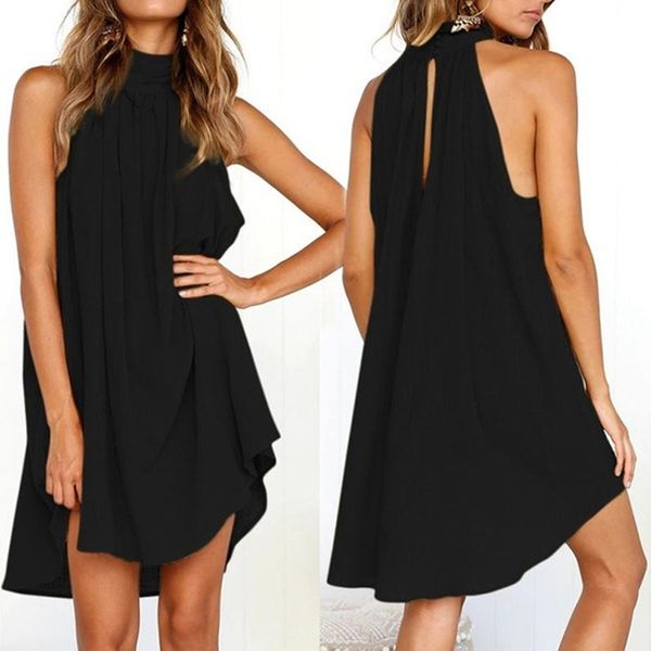 

fashion loose casual women dress short women sleeveless fold o-neck dress four colors, Black;gray