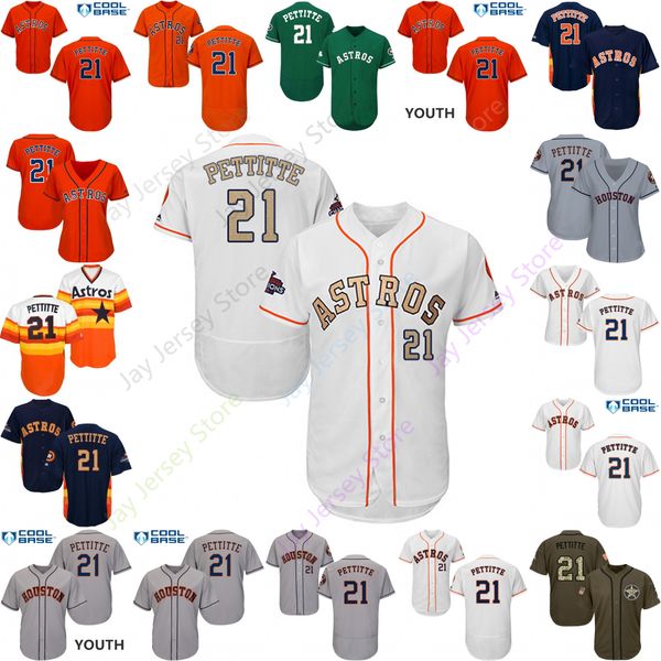 

2019 Houston 21 Andy Pettitte Jersey Astros Jerseys Cool Base Flexbase Home Away White Black Red Grey Pullover Button Men Women Youth