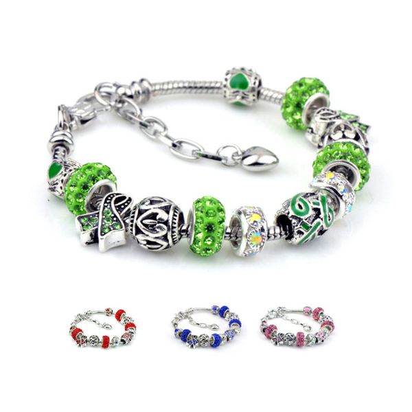 

мода fit pandora шарм браслеты зеленый синий бисер браслет 925 серебряные браслеты любви ретро национальный сердце глазурь бусины луна diy ю, Black