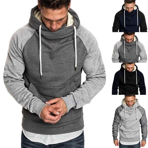 

men sweatshirt hooded winter splicing button pullover long sleeve large size sweatshirt blouse training sweater #3n08, White;black