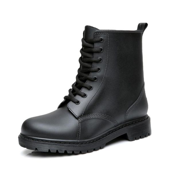

man casual shoes men boots soft non-slip rubber waterproof lace up pu leather black breathable solid round toe bota masculina