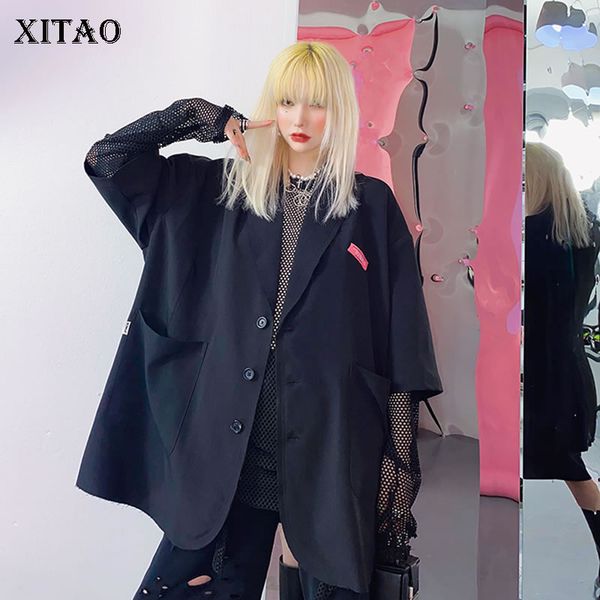 

xitao tide plus size letter print blazer women clothes 2020 spring new fashion casual turn down collar match all coat dmy4576, White;black