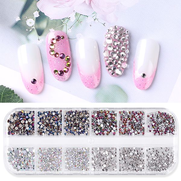 

new 12 grid 8 styles creative 3d flat drill nail art rhinestones fashion women diy nail decoration manicure accessories, Silver;gold