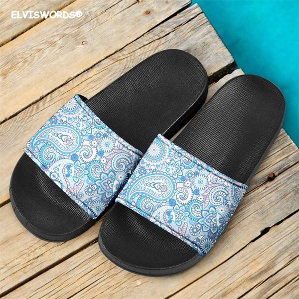 

elviswords traditional paisley pattern women slippers summer indoor casual flats ladies flip flops home comfortable girls slides, Black