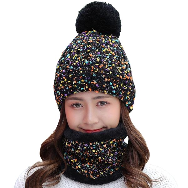 

autumn winter knitted beanies hat women velvet thick warm wool skullies cap bib female bonnet beanie caps windproof riding sets mx191130, Blue;gray
