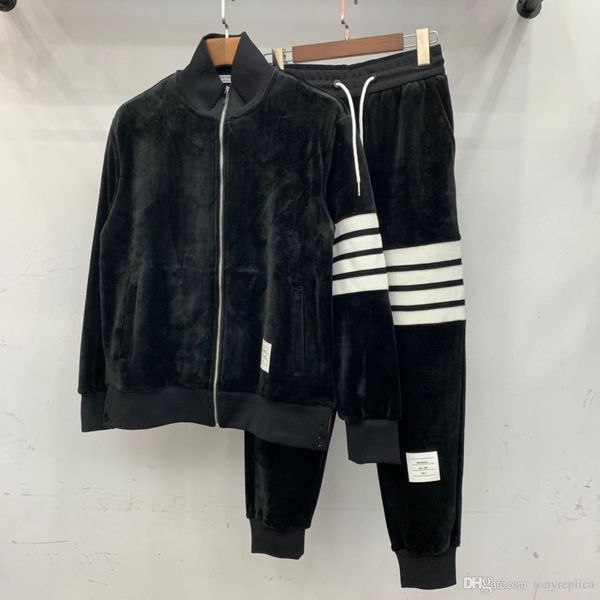 

19aw new luxurious brand design thom tb browne velvet jackets men women tracksuit trousers sets streetwear sweatshirts outdoor shirts, Gray;blue