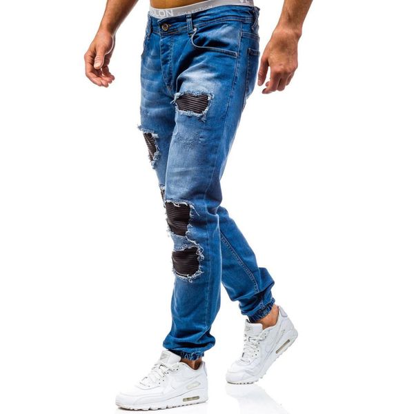 

2019 men ripped biker jeans slim straight hip hop frayed blue washed hole denim pants new casual fashion skinny jeans