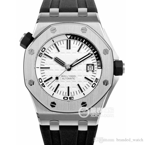 

luxury royal oak offshore fashion diver 42mm mens automatic movement 15703 rubber belt mens white dial wristwatches sports watches, Slivery;brown
