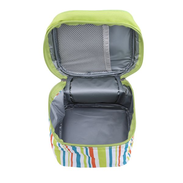

outdoor travel multi-function portable green striped picnic bags thicken insulation bag lunch box camping supplies