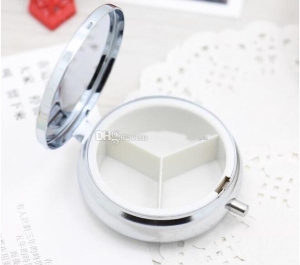 

50pcs/lot three compartment metal pill boxes empty diy organizer container silver tnt dhl ups ing