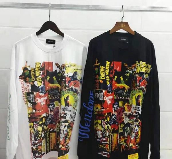 

womens mens designer t shirts we11done crew neck sweater t-shirt fashion brand long sleeve cotton casual, White;black
