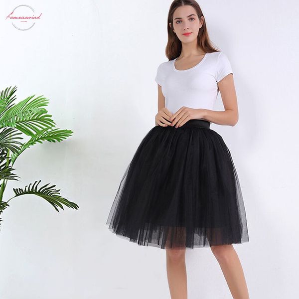 

7 layers midi a line tutu tulle skirt high waist pleated skater skirts womens vintage ball gown summer 2020 saias jupe, Black