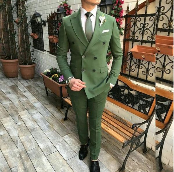 

сшитое мода двойной брестед мужские костюмы groom tuxedos green man пром бизнес костюмы пиджаки (куртка + штаны, White;black