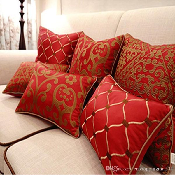 Hot Sales Luxury Red Embroidery Cushion Cover Pillow Case Home