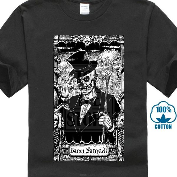 

baron samedi i t shirt black voodoo bawon haiti samdi loa magic azacca veve doll, White;black
