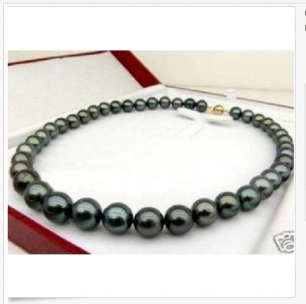 

sas stunning 10-11mm tahitian round black green pearl necklace 18inch, Silver