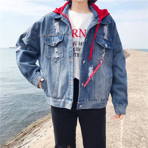 

2019 denim jacket women plus size boyfriend jean coat loose long sleeve jeans coat retro cowboy denim hodded casual jacket, Black;brown