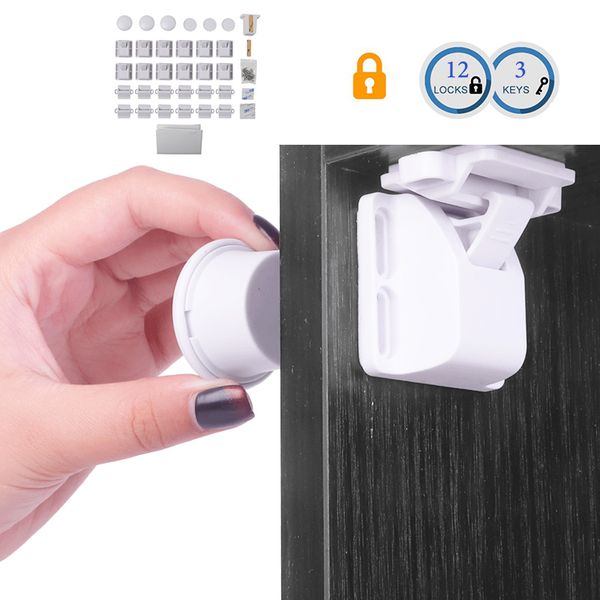 

12locks 3 keys baby safety magnetic locks set child kids protection cabinet door drawer locker security cupboard childproof lock