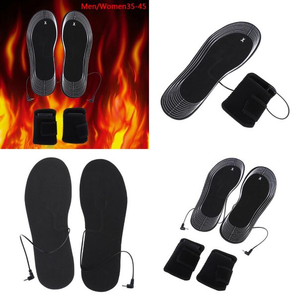 

1set winter heated insoles women men electric battery heating warm shoe inserts can cut carbon fiber foot pads, Black
