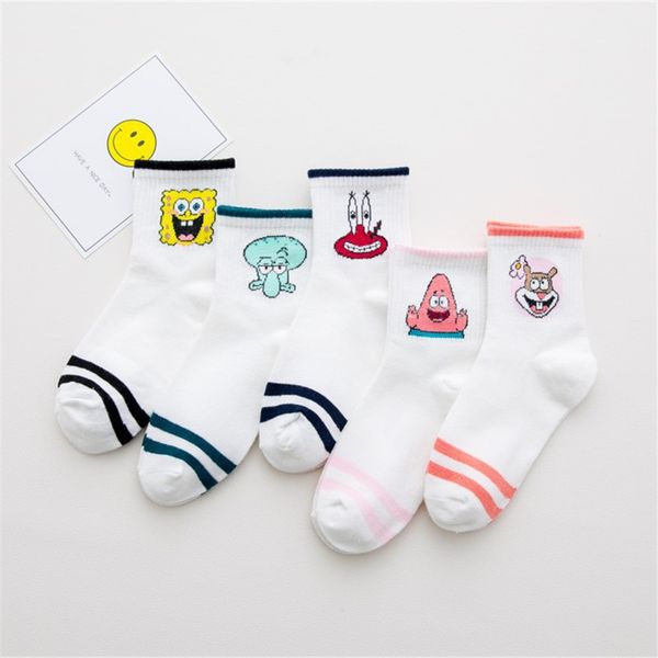 

5 pair/set white harajuku kawaii women socks cartoon women casual crew funny socks hipster skatebord ankle funny female, Black;white