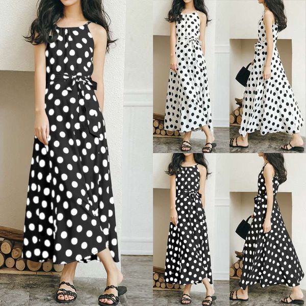 

s-5xl celmia летний сарафан женщины причинно-следственный горошек спагетти ремни пляжное платье плиссированные поясом чешские партии длинные, Black;gray