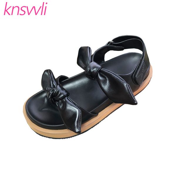 

черный декор лук толстая подошва сандалии женщин вскользь comfort rome sandalias mujer hook peep toe туфли летние женские сандалии платформы, Black